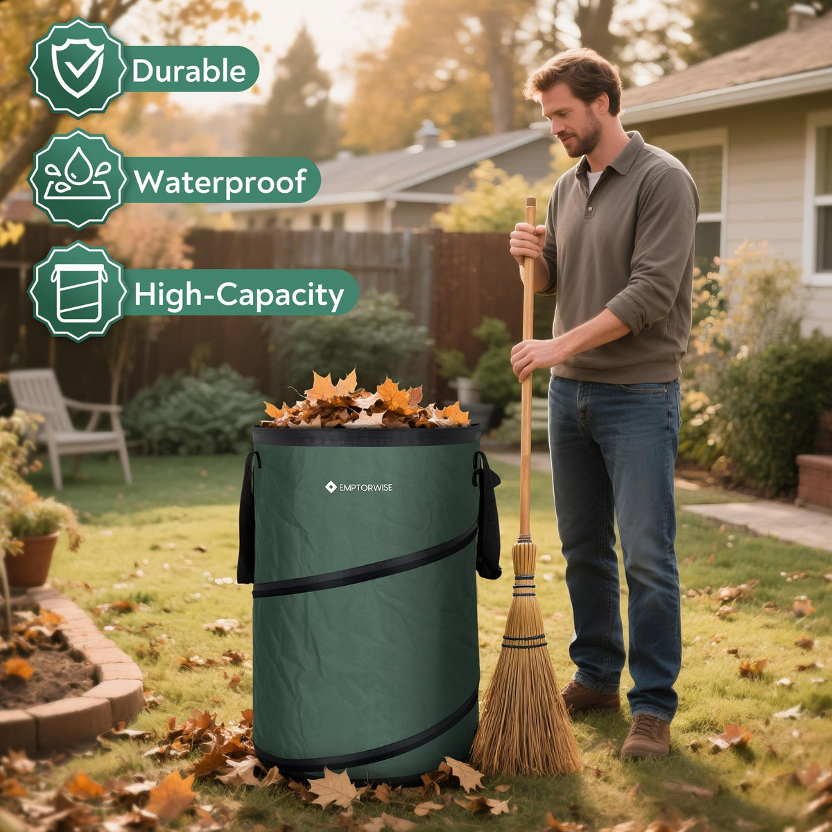 Emptorwise weather resistant outdoor trash bin ideal for campsites and rugged trips.