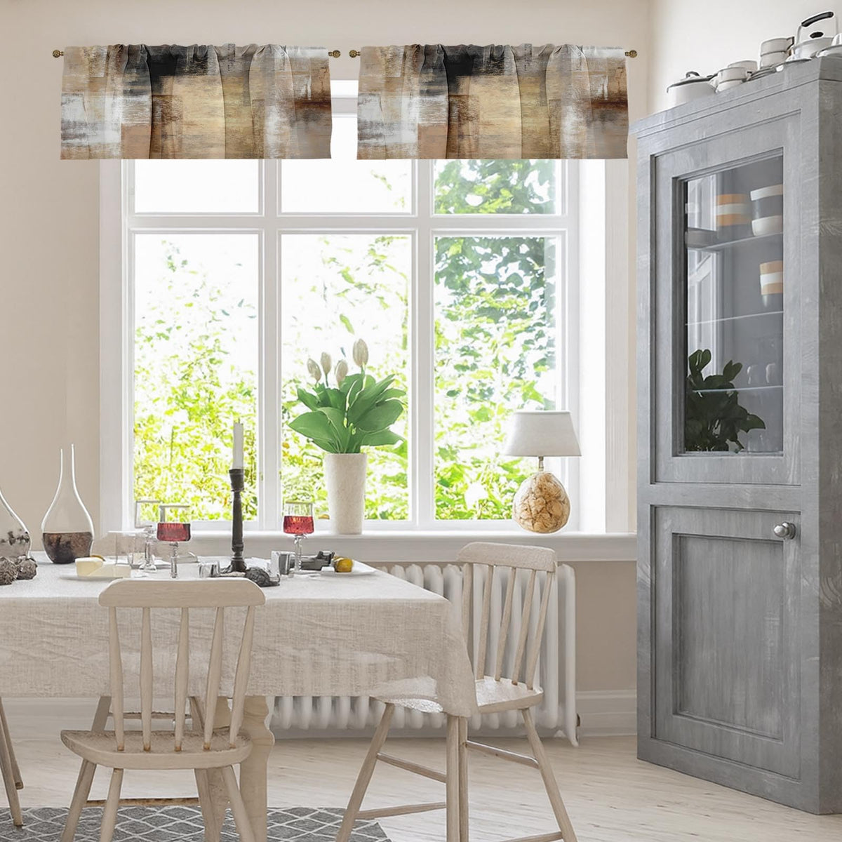 Emvency brown abstract valances enhance bedroom style and color harmony