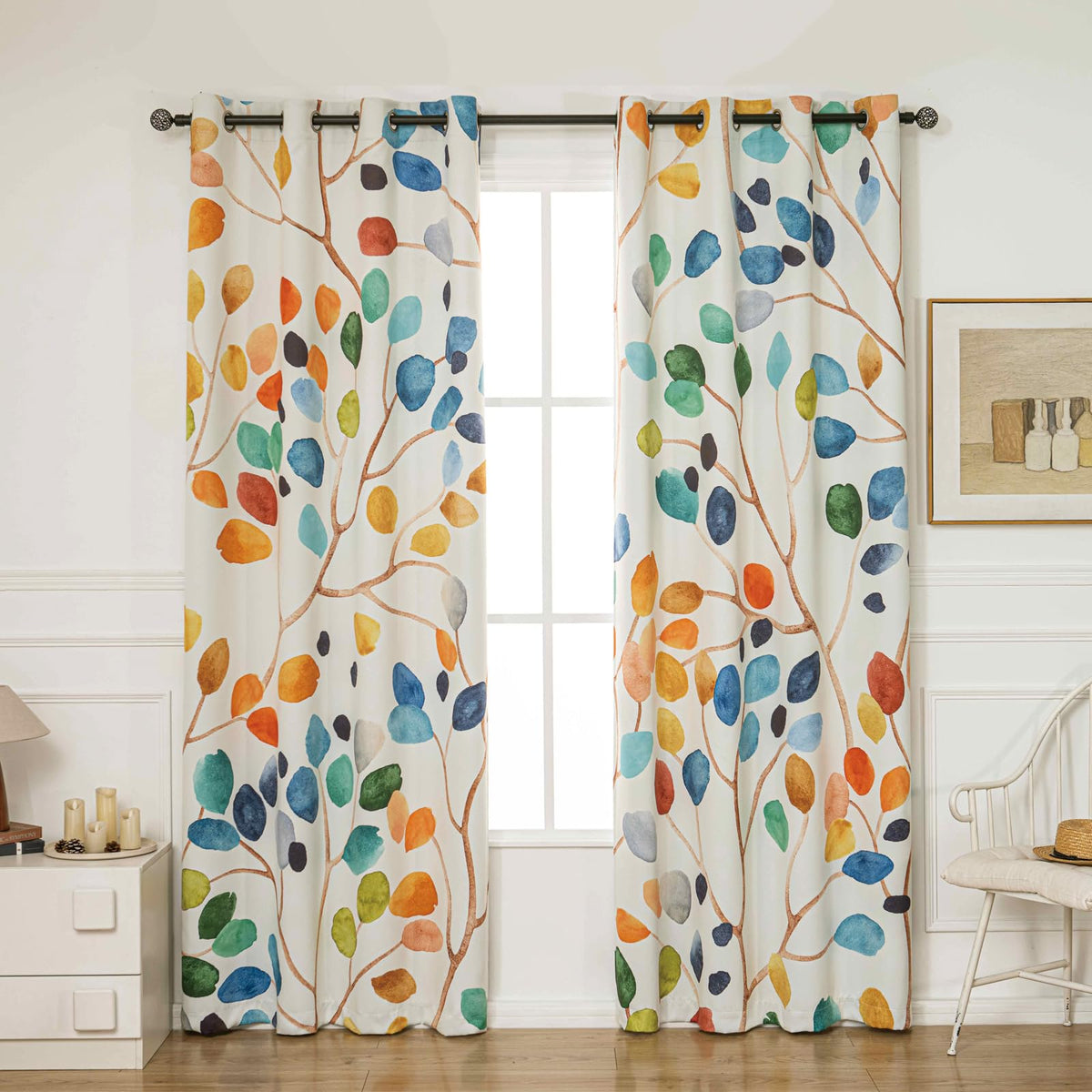 Emwnodti boho watercolor leaf floral curtains elevate bedroom ambiance with soft blackout light control