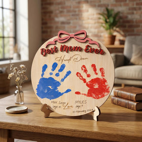 EMZIVA tabletop display setup demonstrates easy Mom keepsake display.