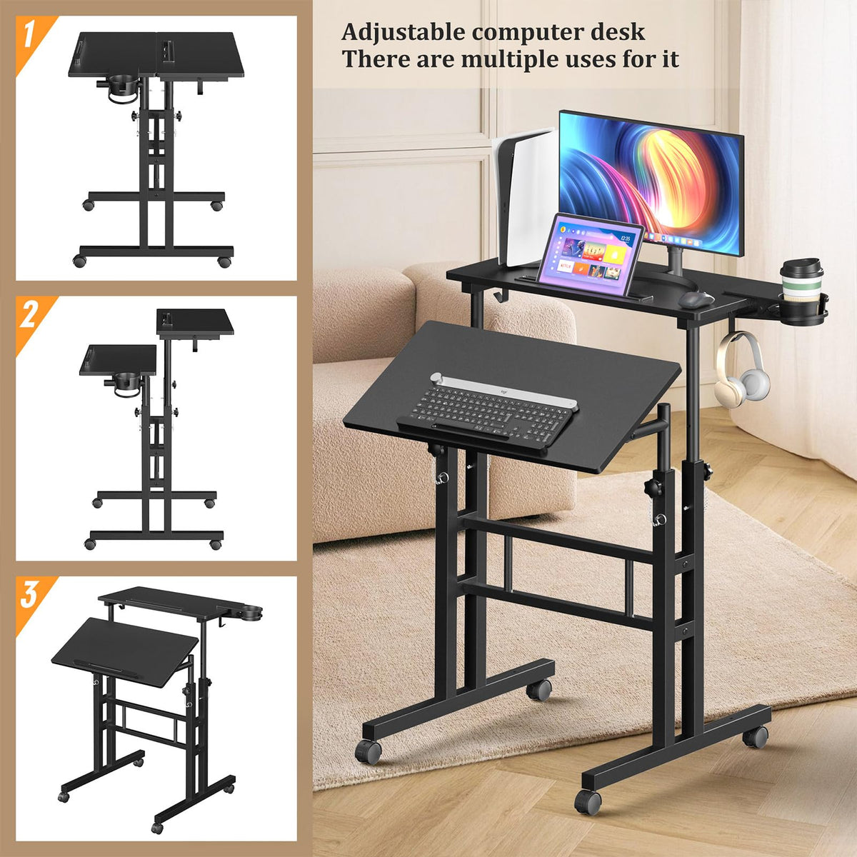 Enayplon adjustable height standing desk with tilt function, ergonomic keyboard support