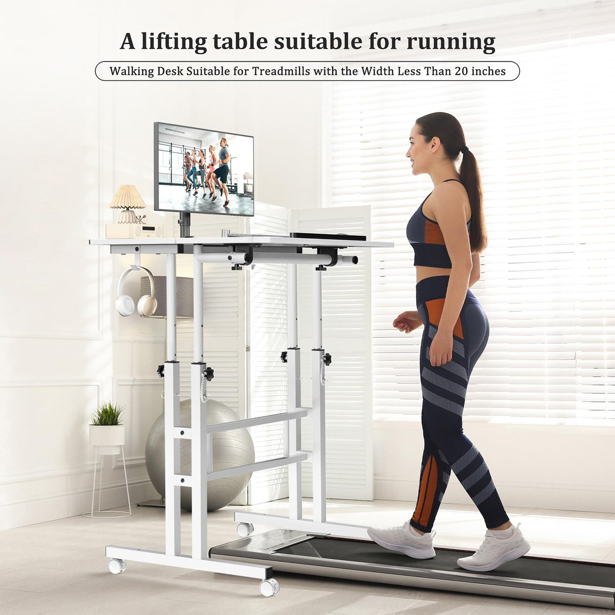 Enayplon height-adjustable rolling desk allows sit-stand transitions at a glance.
