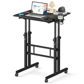 Enayplon small standing desk with wheels, front view, portable ergonomic workstation for on-the-go work