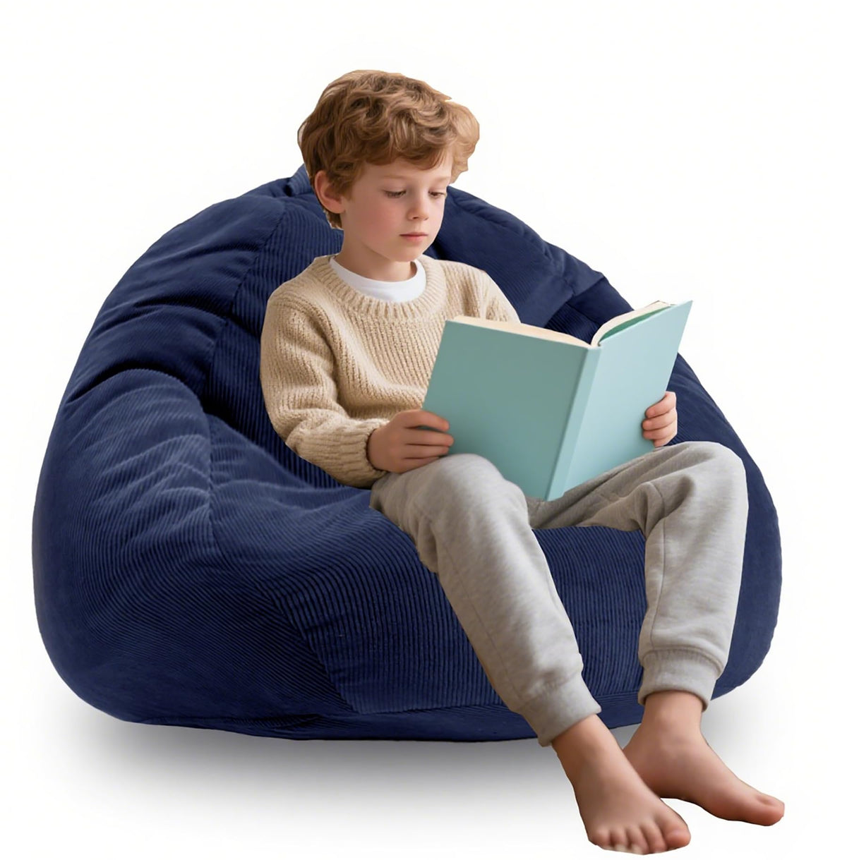 ENBAOHUI 3ft memory foam bean bag navy with plush cover for cozy lounging