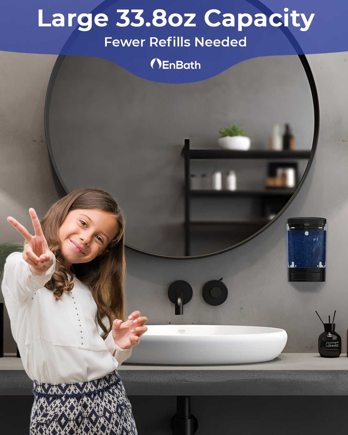 EnBath wall-mounted dispenser installed on a bathroom wall for organized space.
