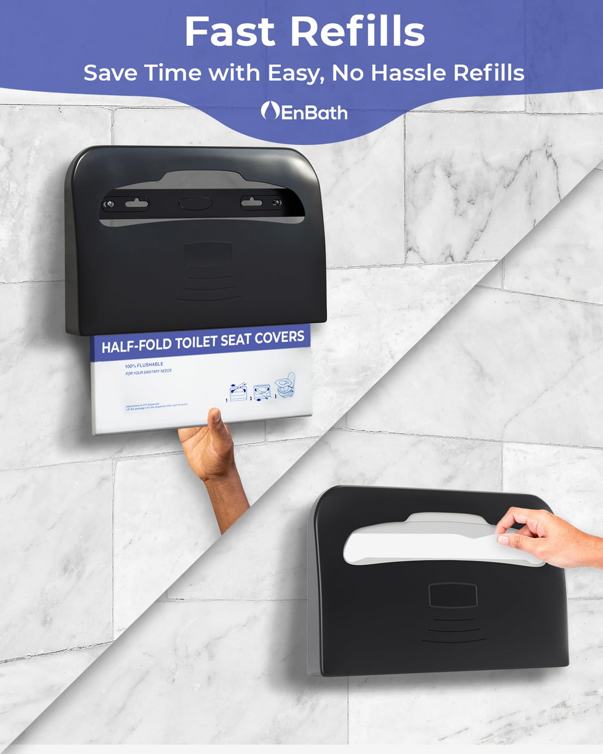 EnBath universal-fit half-fold covers dispenser fits standard sizes.