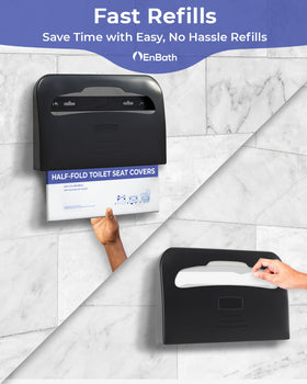 EnBath universal-fit half-fold covers dispenser fits standard sizes.