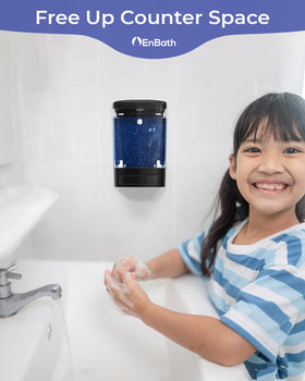 EnBath dispenser with screws or tape allows flexible mounting.