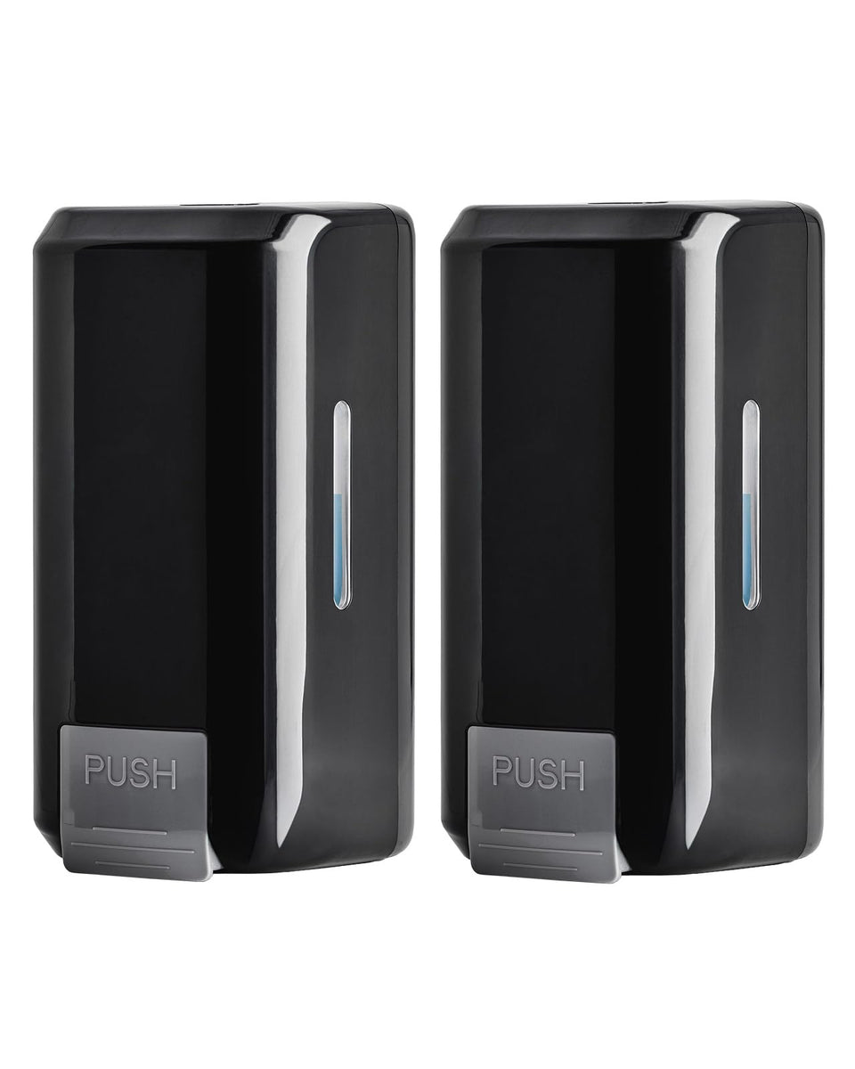 EnBath wall-mounted dispenser shows 34 oz capacity for fewer refills