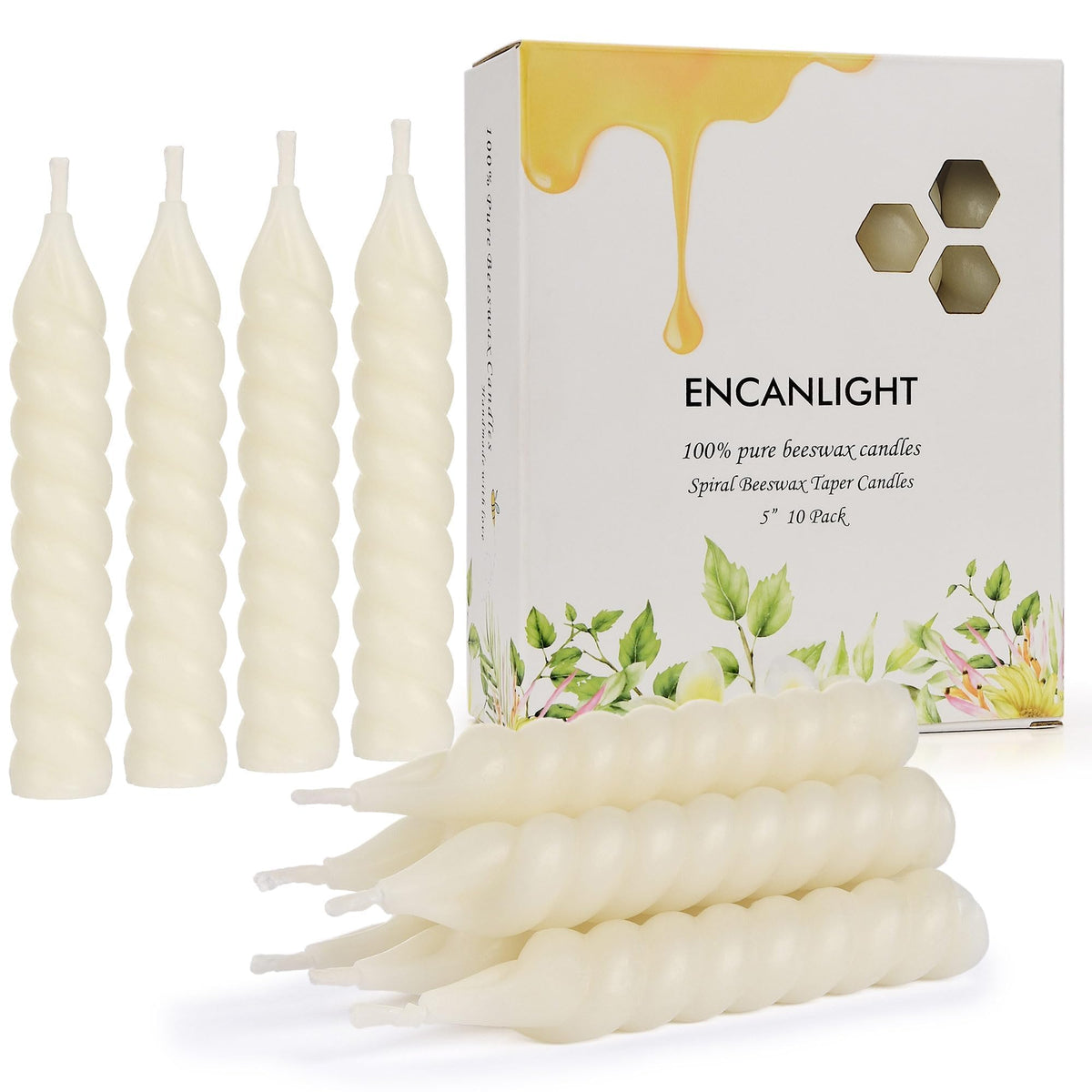 ENCANLIGHT 5in spiral taper candle in ivory for clean burning ambiance.