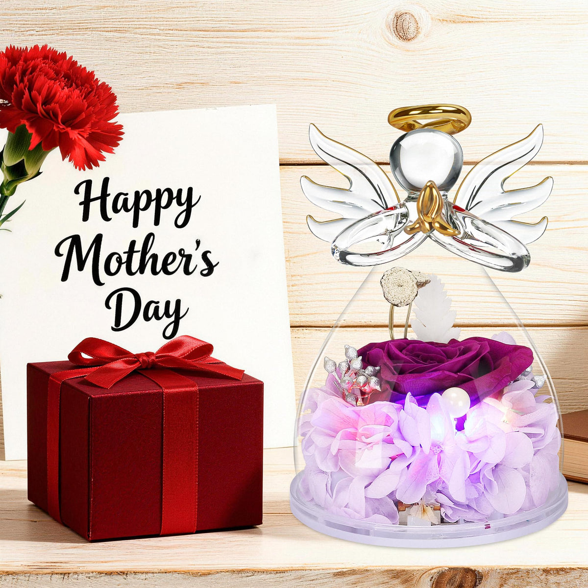 Encavy light-up purple rose angel gift box illuminates a thoughtful present