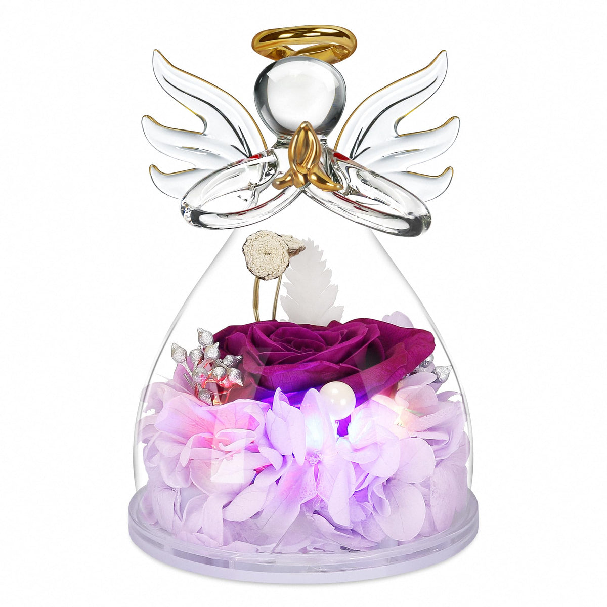 Encavy Mothers Day angel figurine with preserved purple rose inside for a timeless keepsake