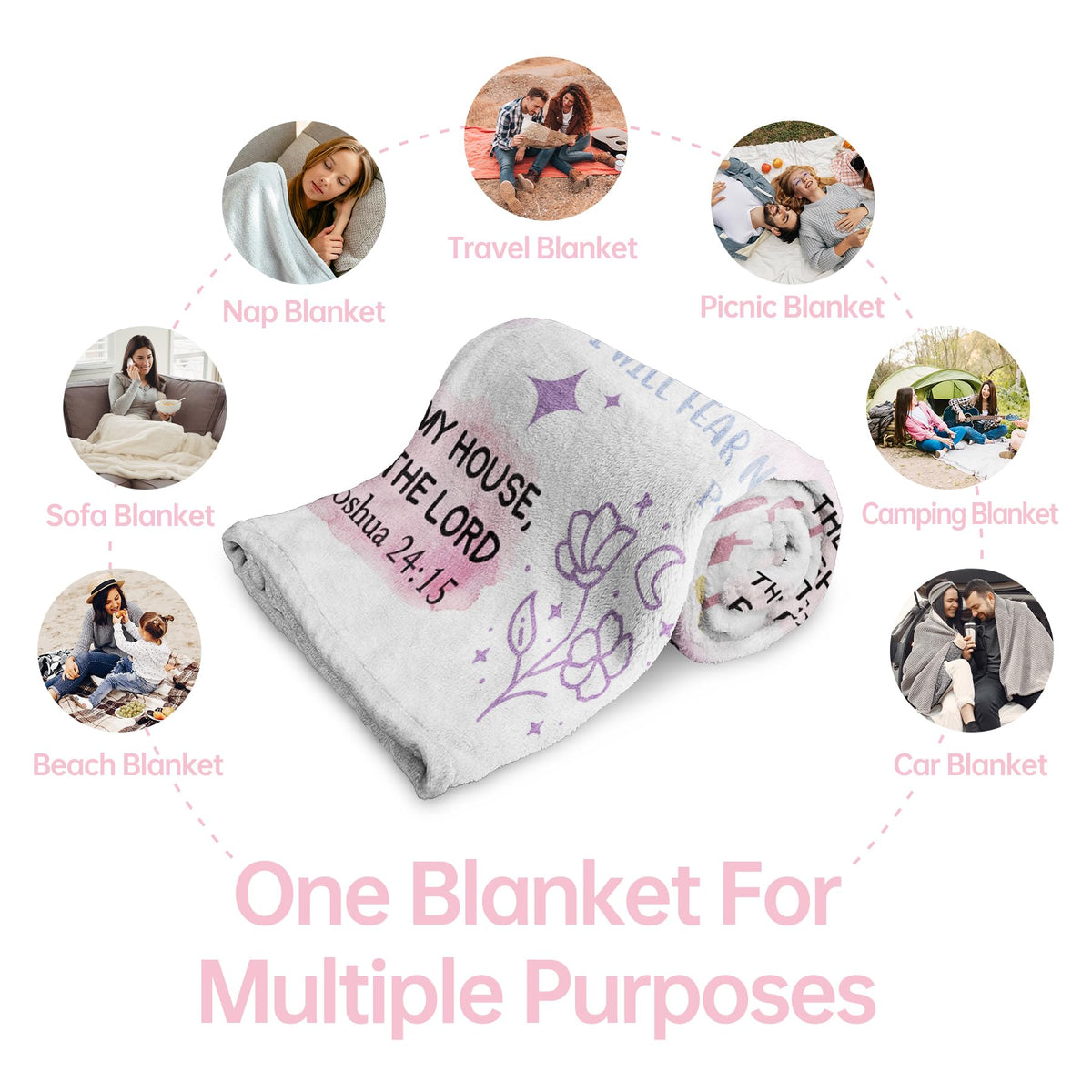 Encoink blanket close-up with verses communicates faith-inspired motivation.