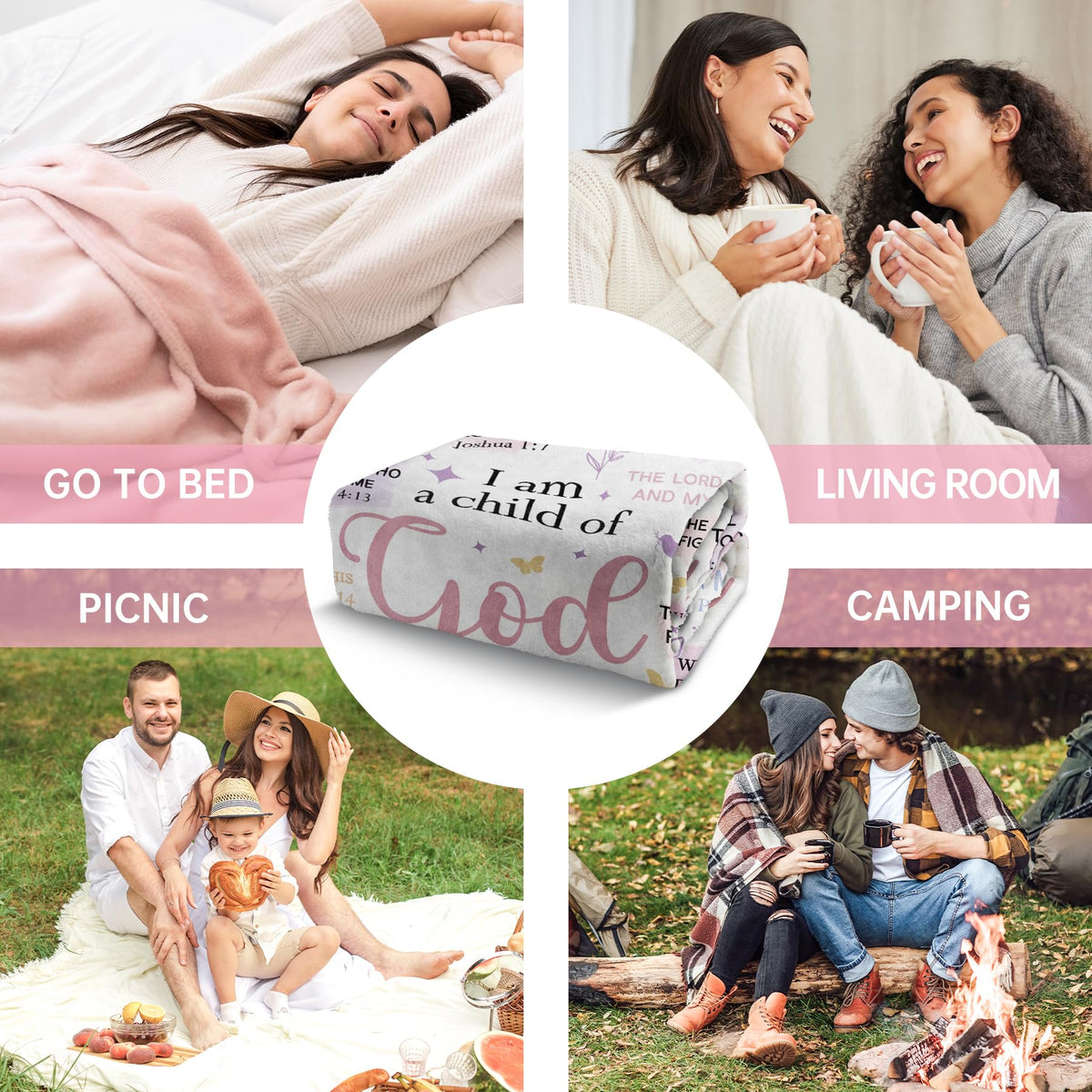 Encoink I Am a Child of God blanket fabric detail showing quality material.