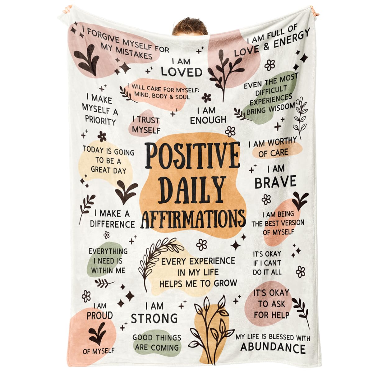 Encoink positive daily affirmation blanket close-up shows motivating quotes on soft fabric.