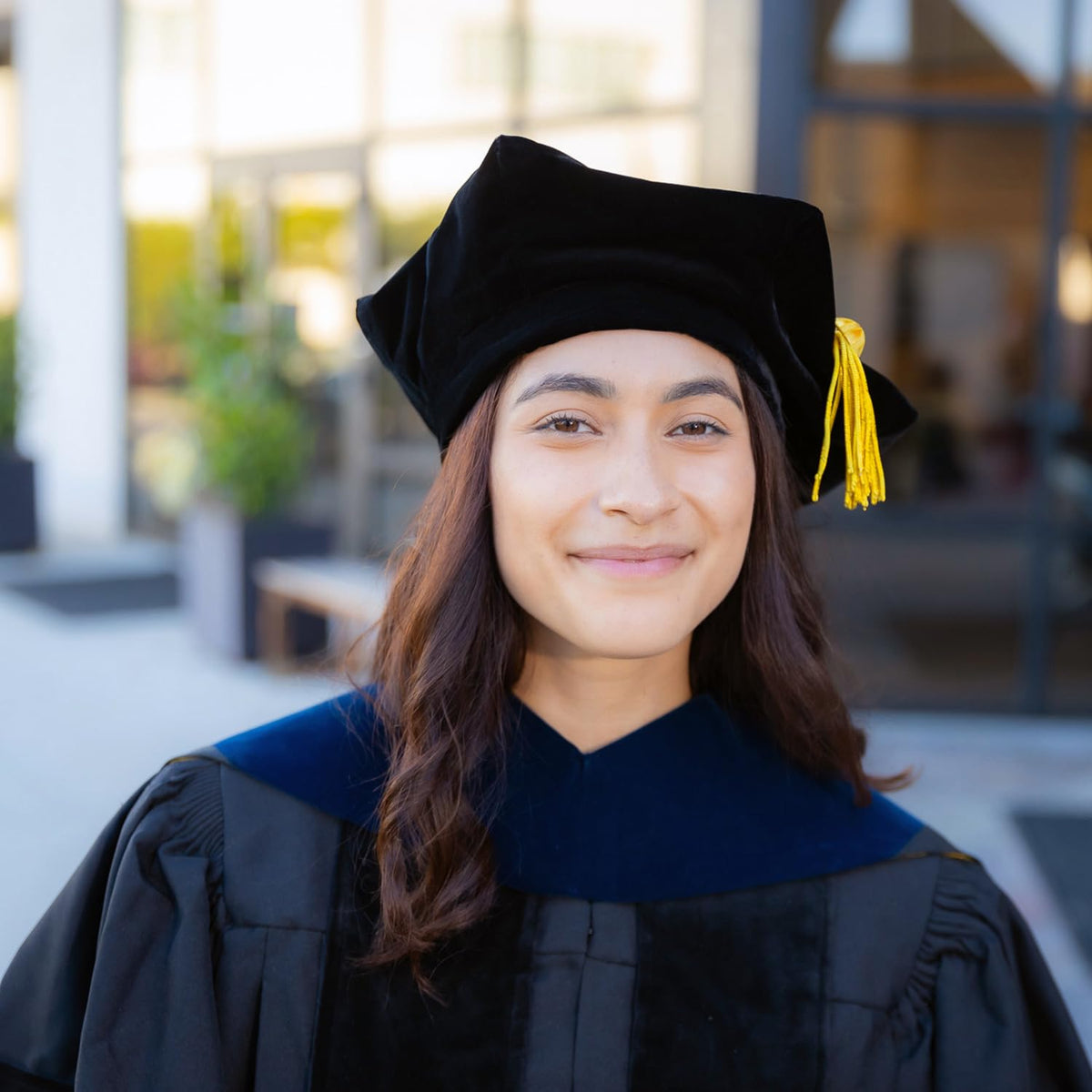 Endea Graduation deluxe Doctoral Tam full view with six-sided crown