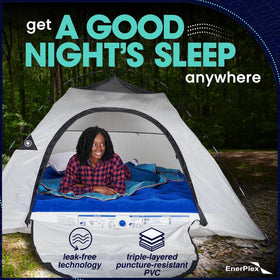 EnerPlex blue air mattress ideal for guests and camping.