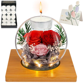 ENERLEAF preserved rose in glass dome with LED base, an elegant romantic centerpiece.