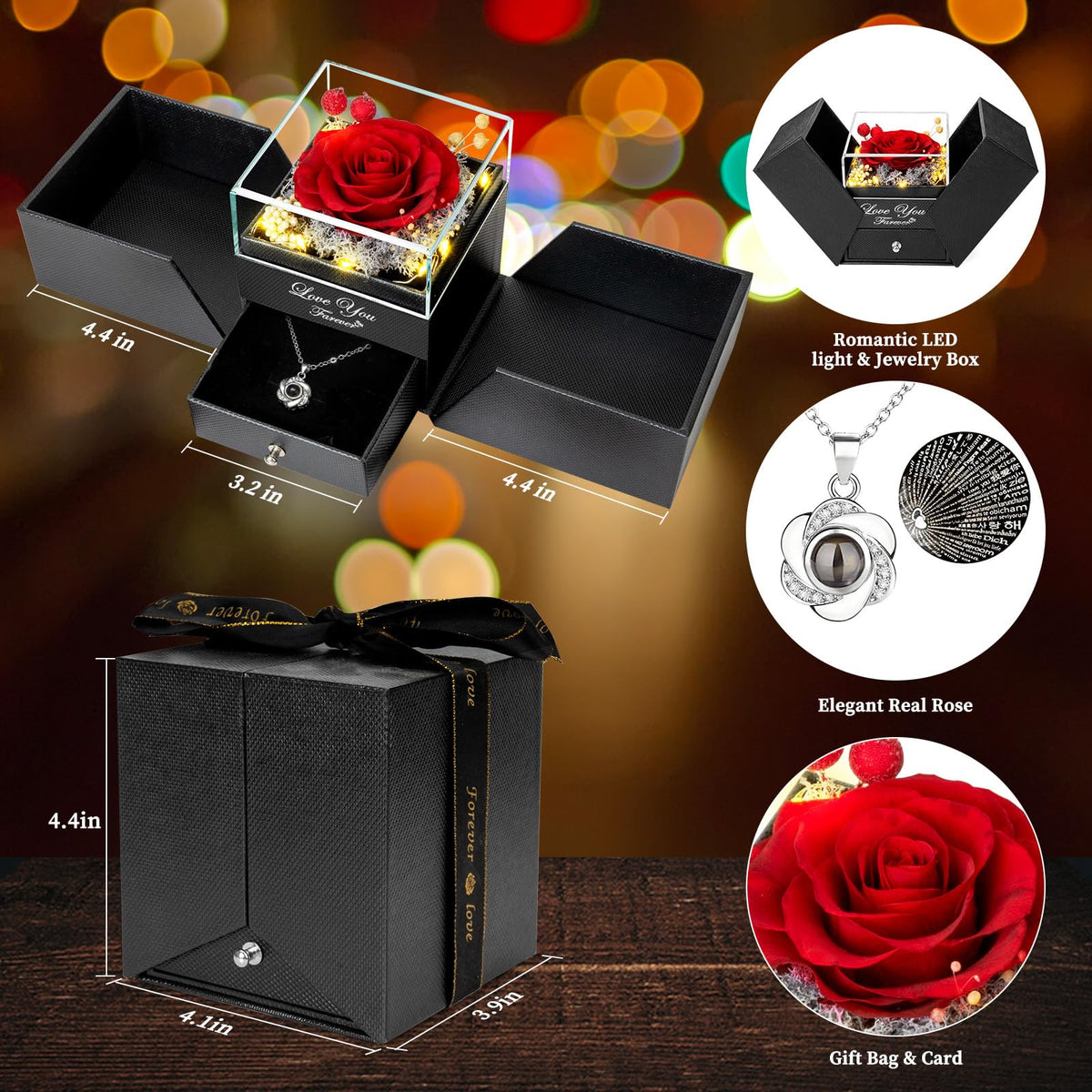 ENERLEAF rose displayed in lighting box for romantic presentation