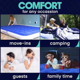 EnerPlex queen air mattress for travel and guests, versatile and comfortable.