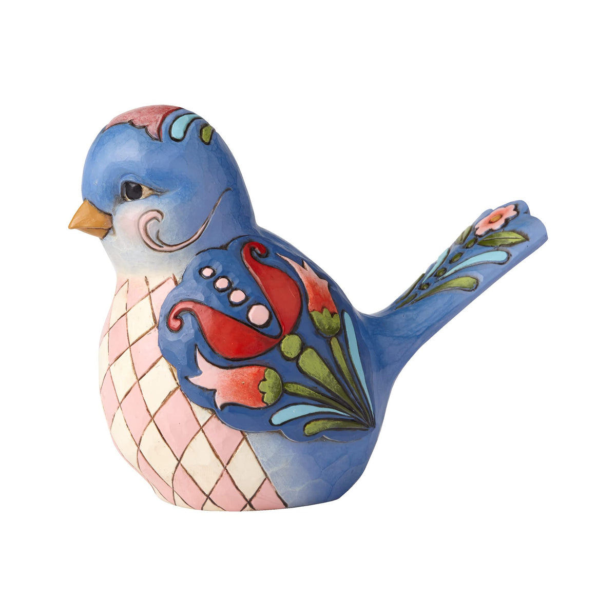 Enesco Heartwood Creek bluebird detail with quilt-pattern motifs