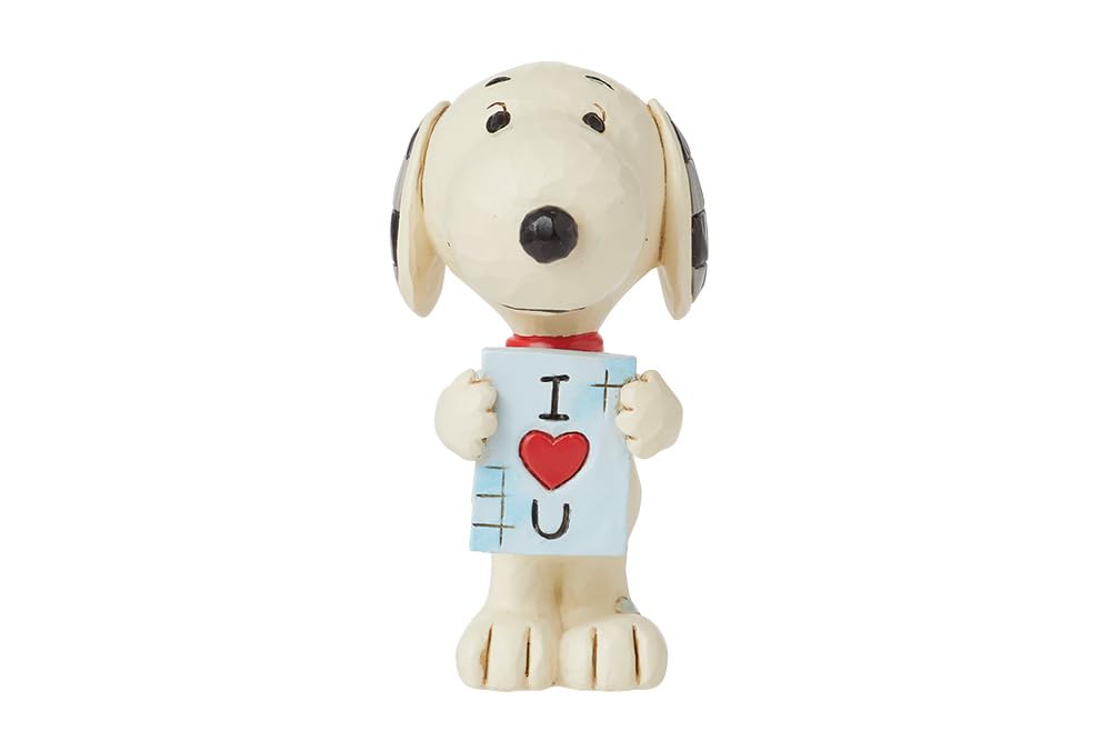 Enesco Snoopy holding I Love You sign figurine, ideal for nostalgic shelf display.