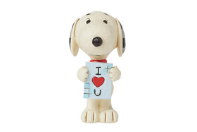 Enesco Snoopy holding I Love You sign figurine, ideal for nostalgic shelf display.