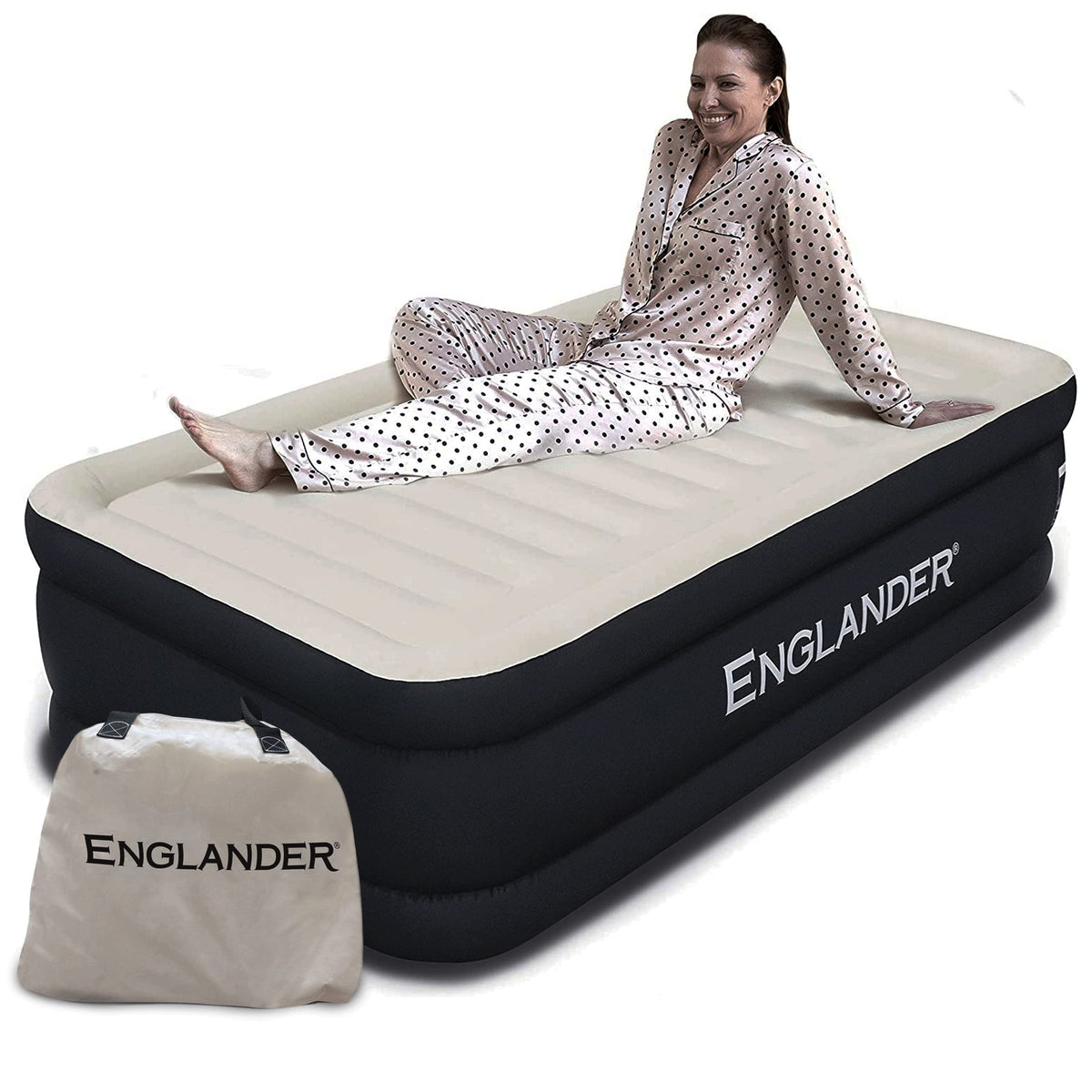 Englander Twin Air Mattress top view reveals a stable camping sleeping surface.