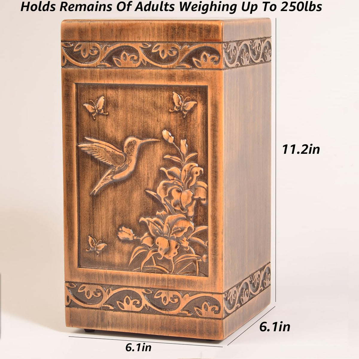engmvwod hummingbird urn side view reveals durable wood and smooth finish