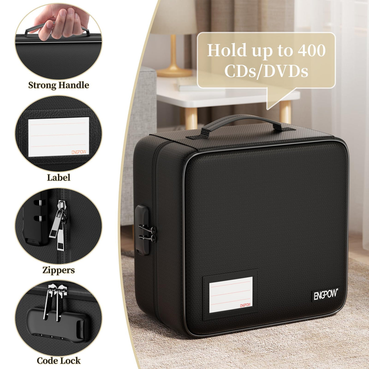 ENGPOW 400-disc capacity CD DVD storage keeps large collections organized