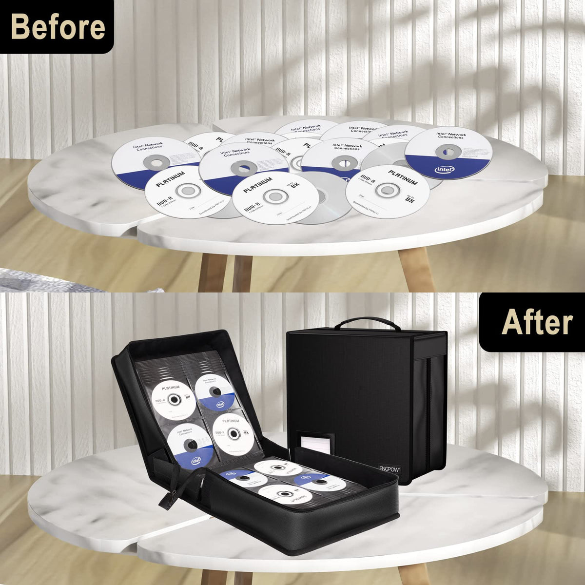 ENGPOW Fireproof CD Case dimensions of 12.2 by 11.8 by 7.1 inches.