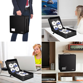 ENGPOW CD Case portable with carrying handle for home, office, or travel.