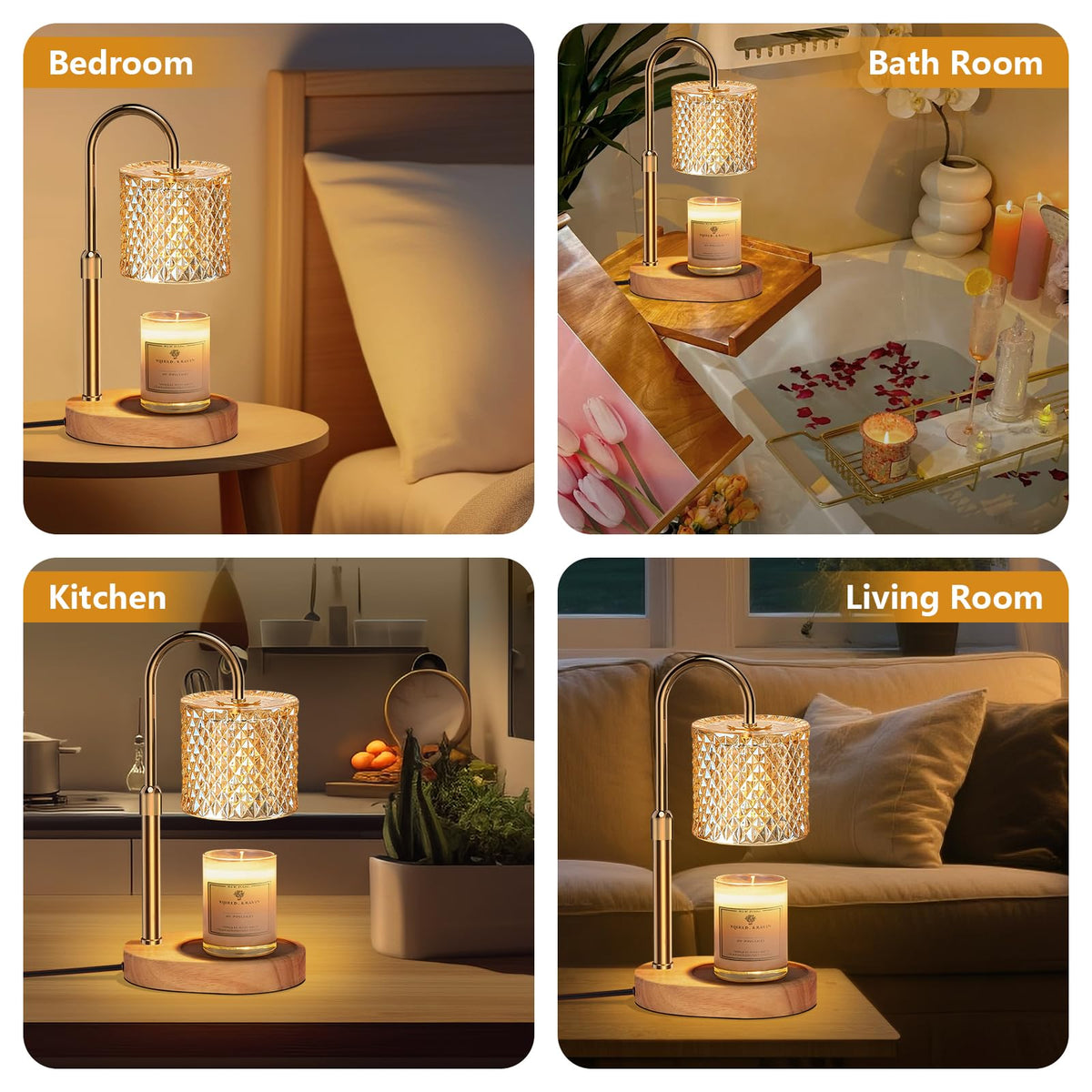 Engpure candle warmer lamp enhances living room ambiance with soft lighting and fragrance diffusion.