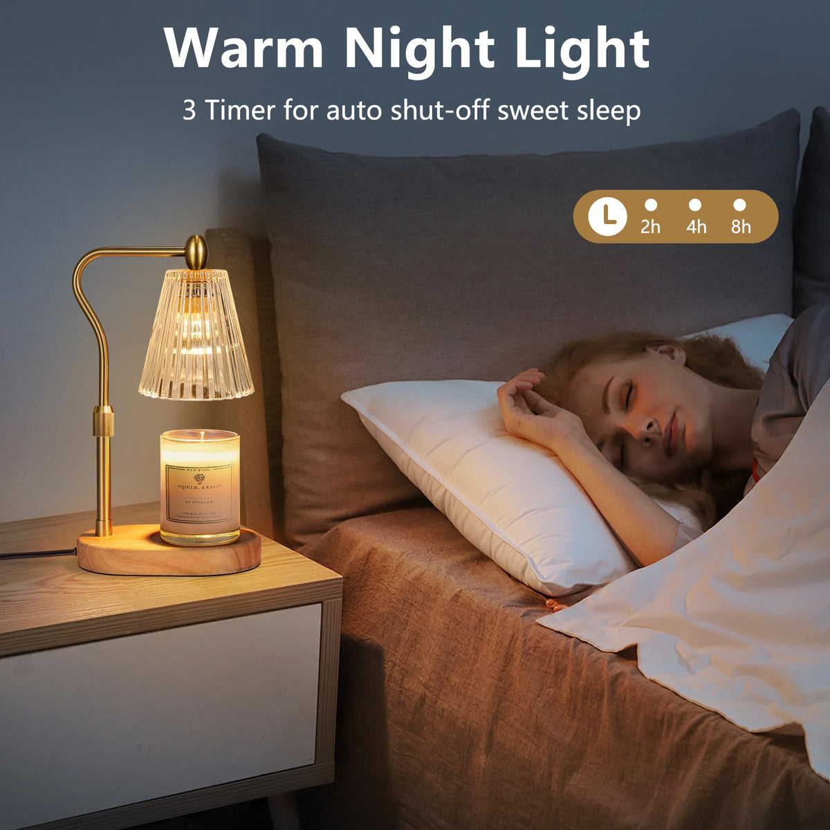 Engpure candle warmer lamp timer function, set 2, 4, or 8 hours for peace of mind.