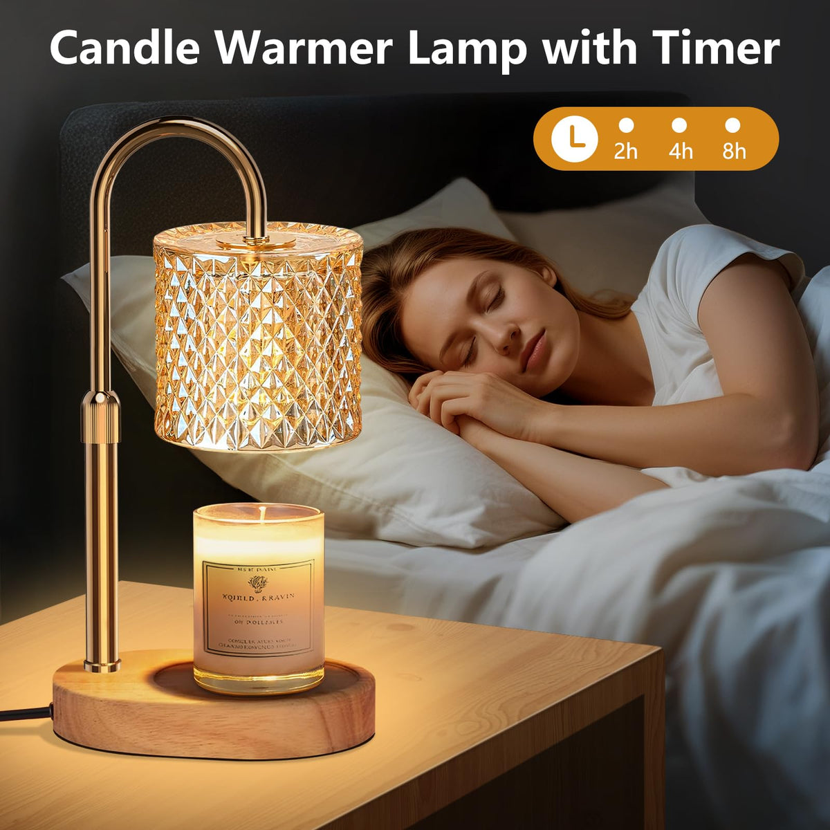 Engpure candle warmer lamp showing timer function for 2, 4, or 8 hours.