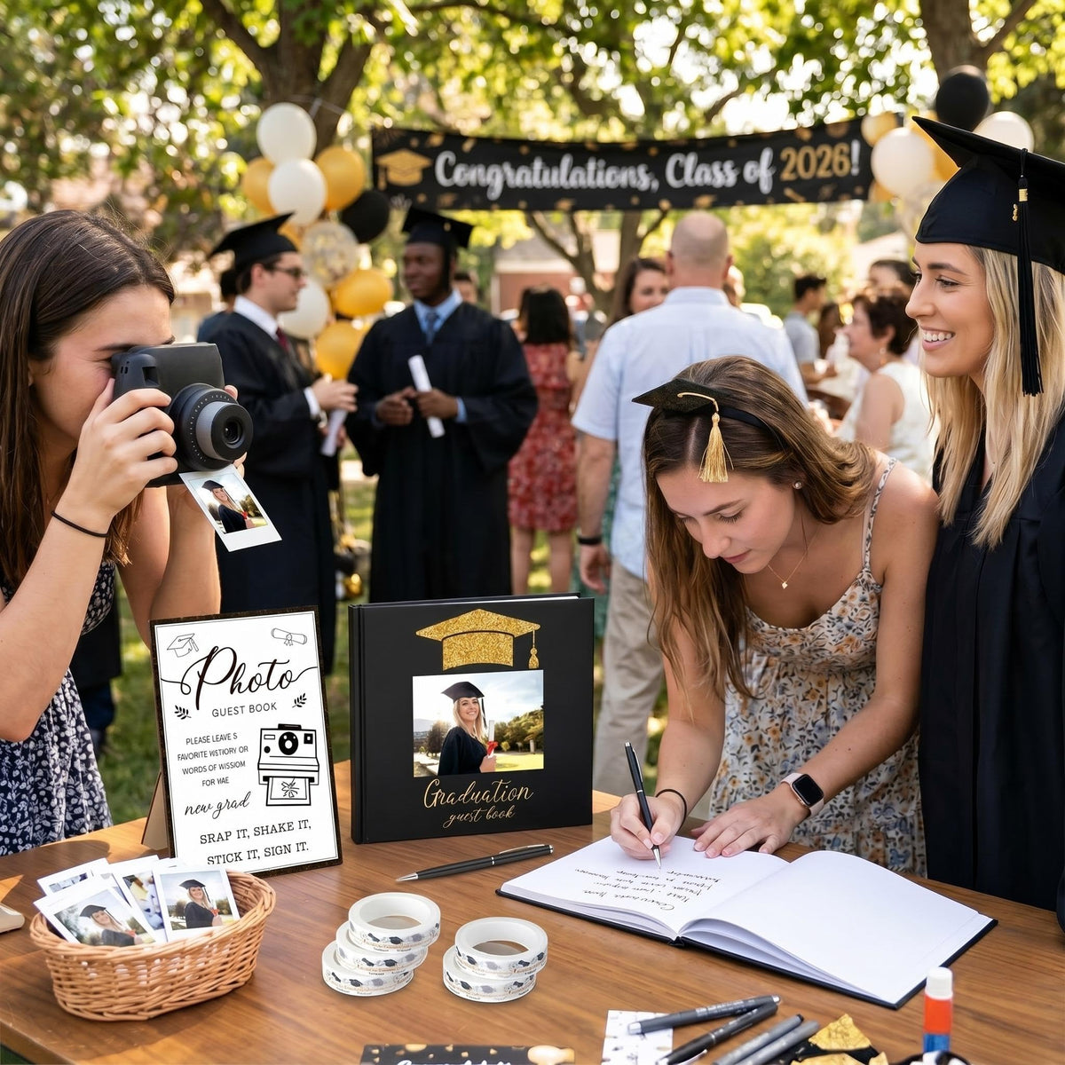 Engrowtic graduation guest book with black pen for elegant signings