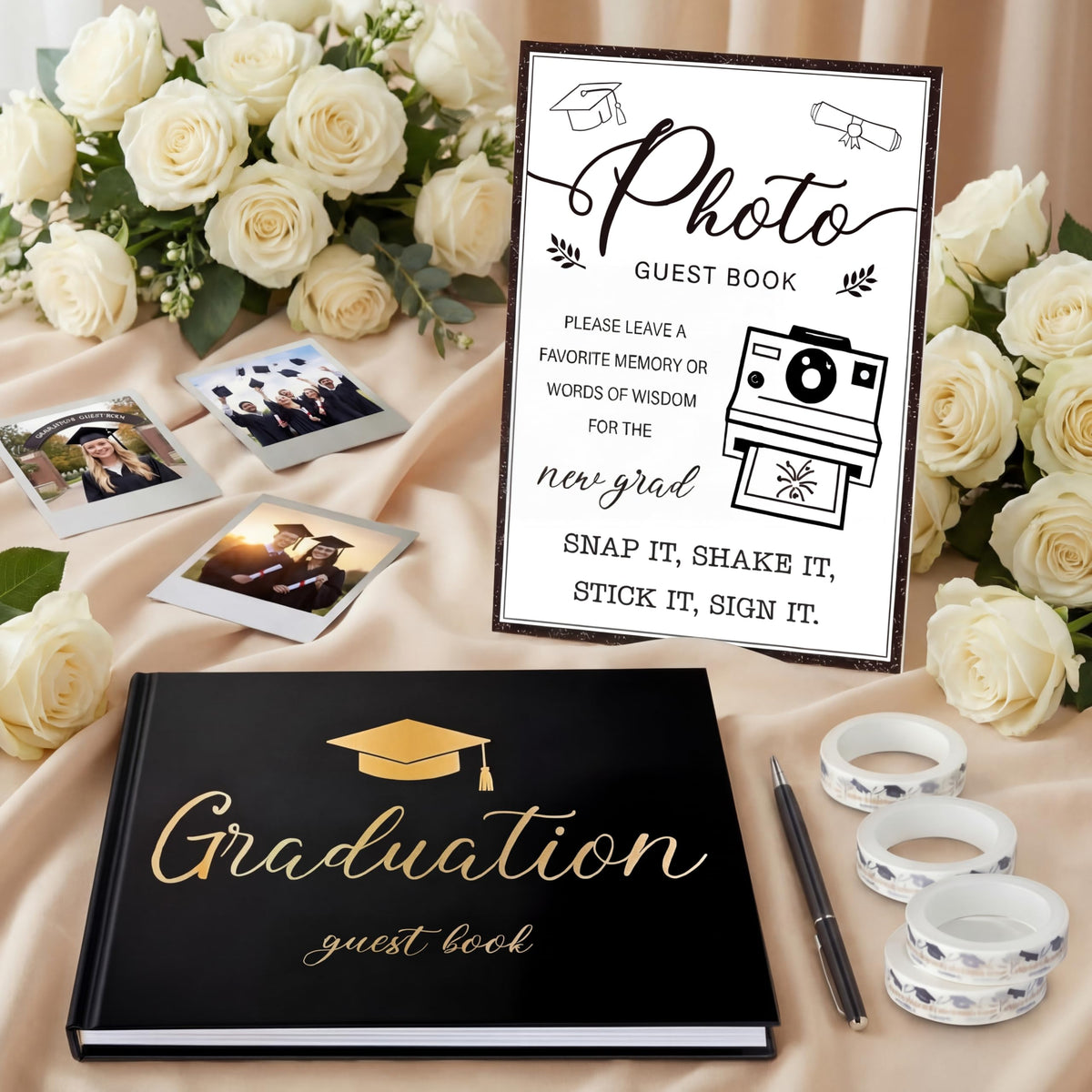 Engrowtic graduation guest book cover with classic theme for a memorable Class of 2026 party.