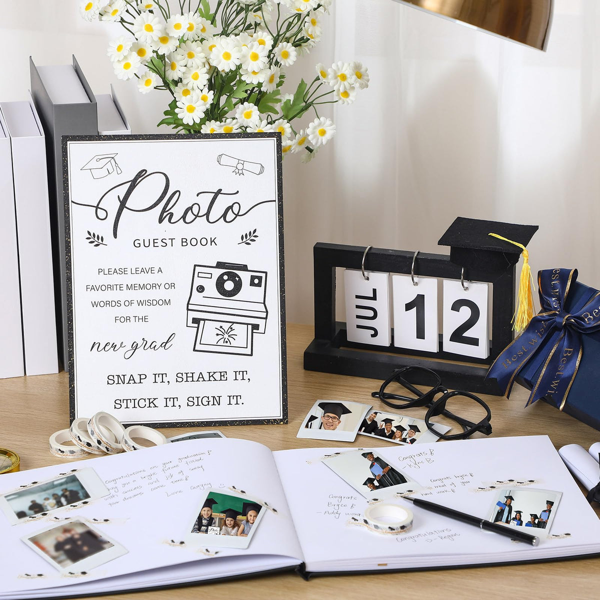 Engrowtic graduation guest book pages open for heartfelt messages and memories.