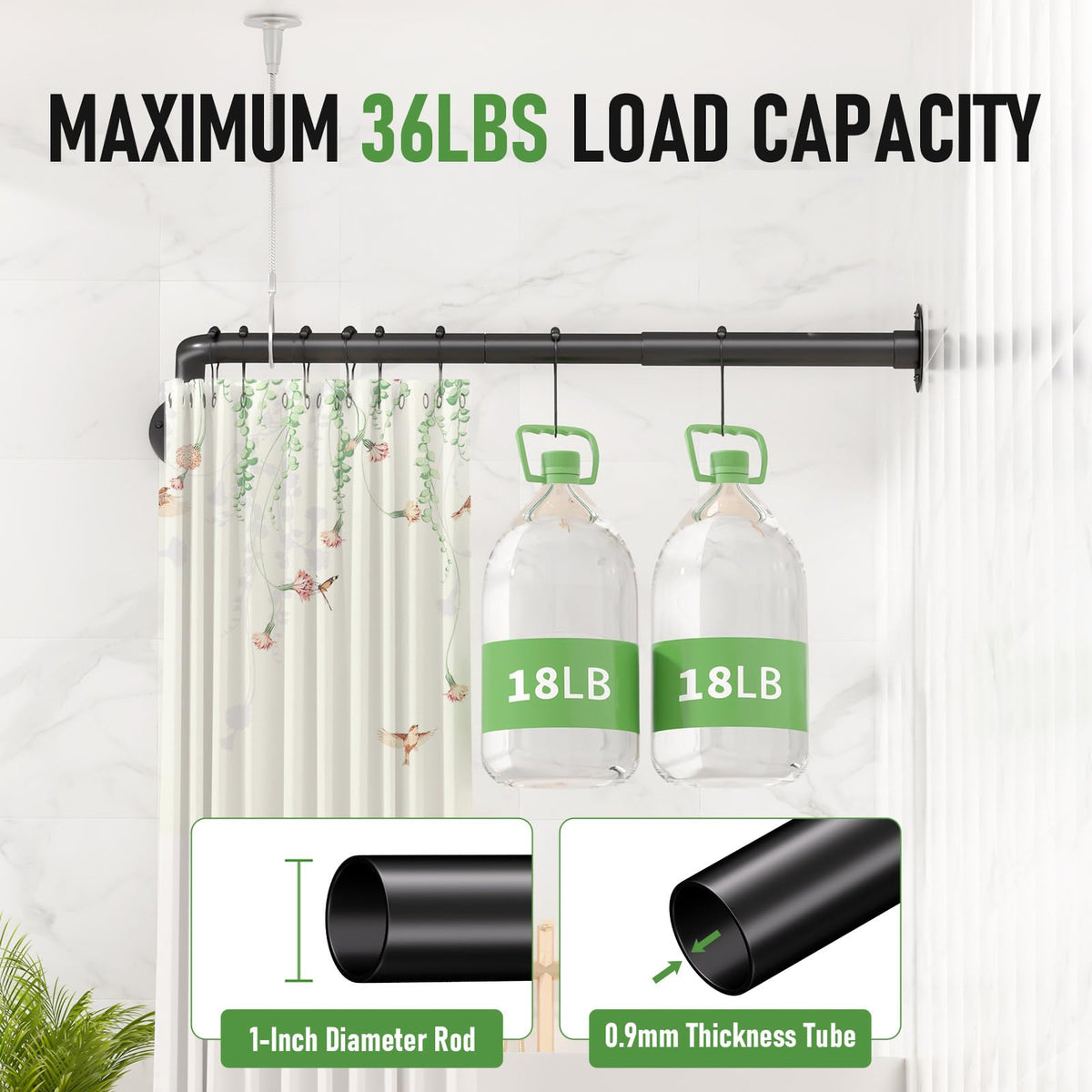 Enicvegw 1-inch tubing handles heavy curtains with confidence.