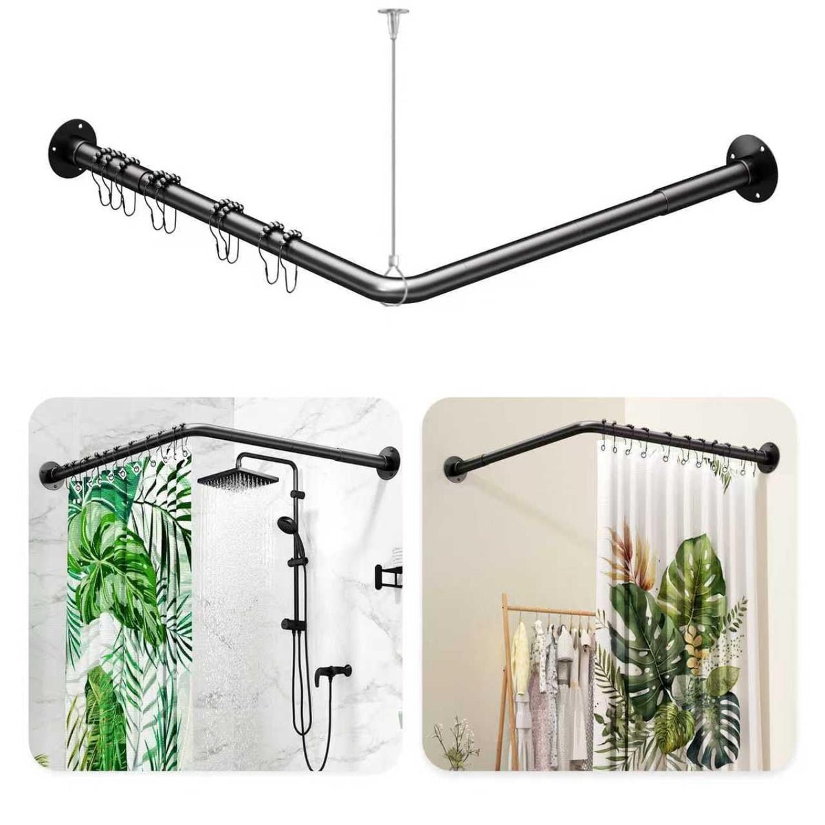 Enicvegw L-shaped shower rod base provides stable, long-lasting support.