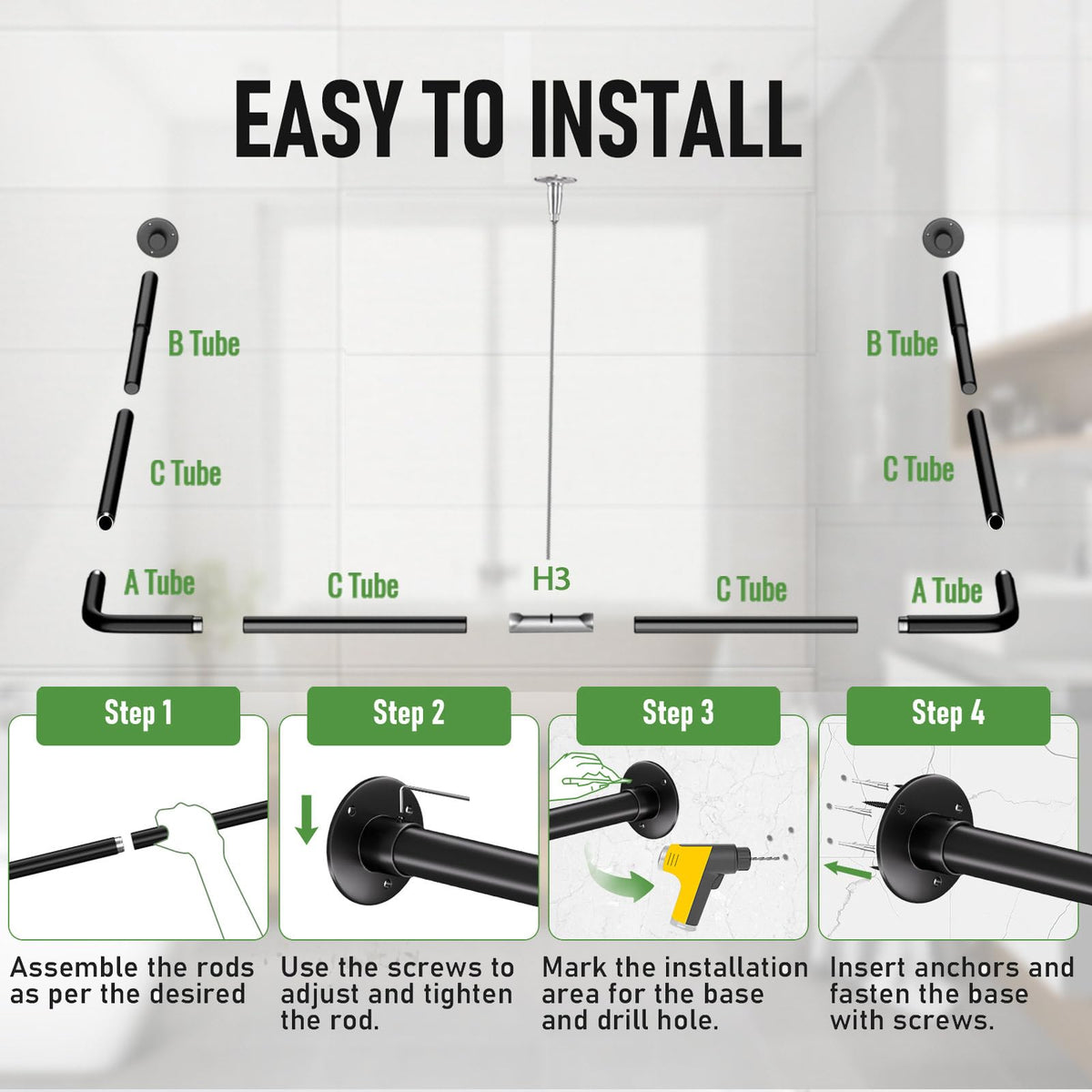 Enicvegw u shape rod with ceiling support shows strong stability in tight spaces