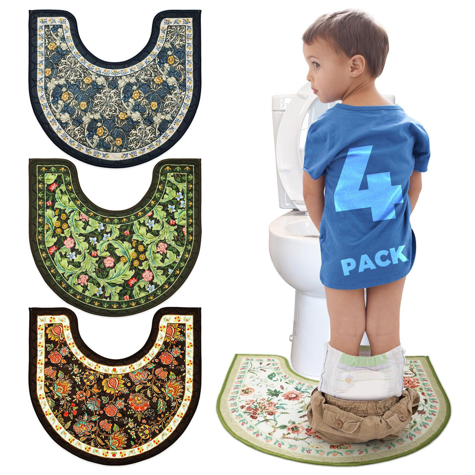 Enifine Washable Commode Mats 4 Pack on bathroom floor protecting potty training area