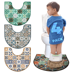 Enifine Washable Commode Mat with U-shape fit around toilet base for targeted floor protection.