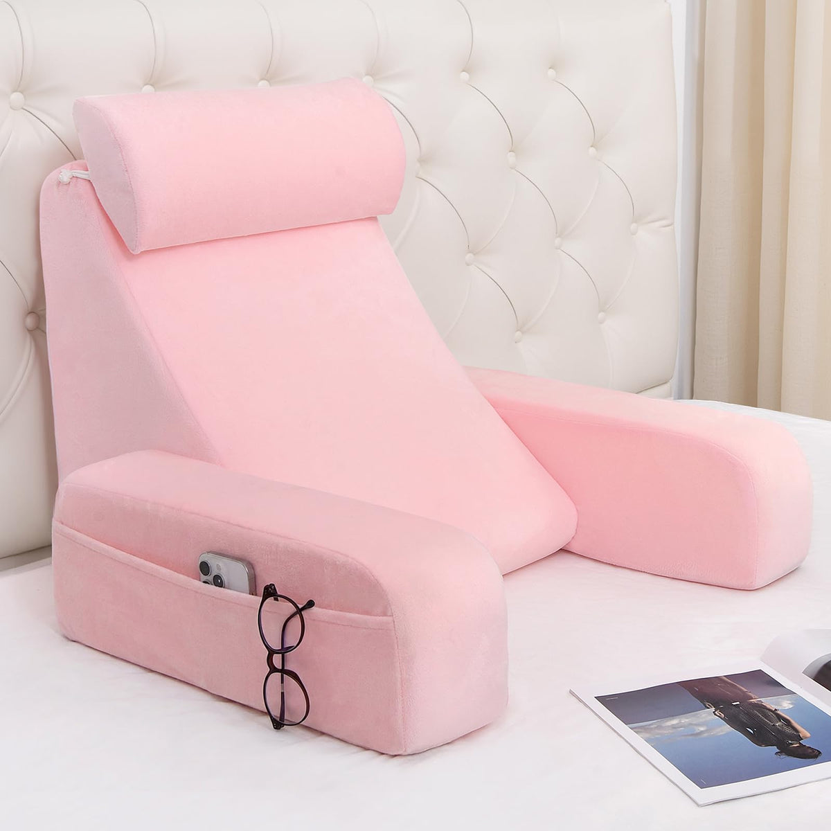 ENITYA 19inch back support pillow, front view in pink, ideal for comfortable posture