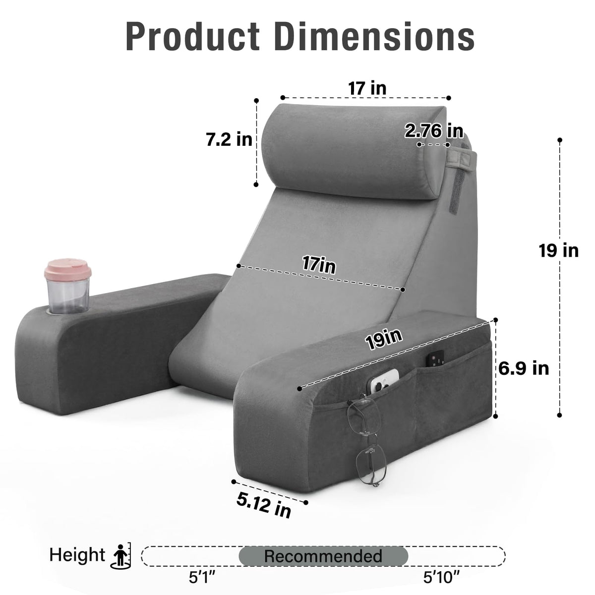 ENITYA back pillow with armrests and storage pockets.