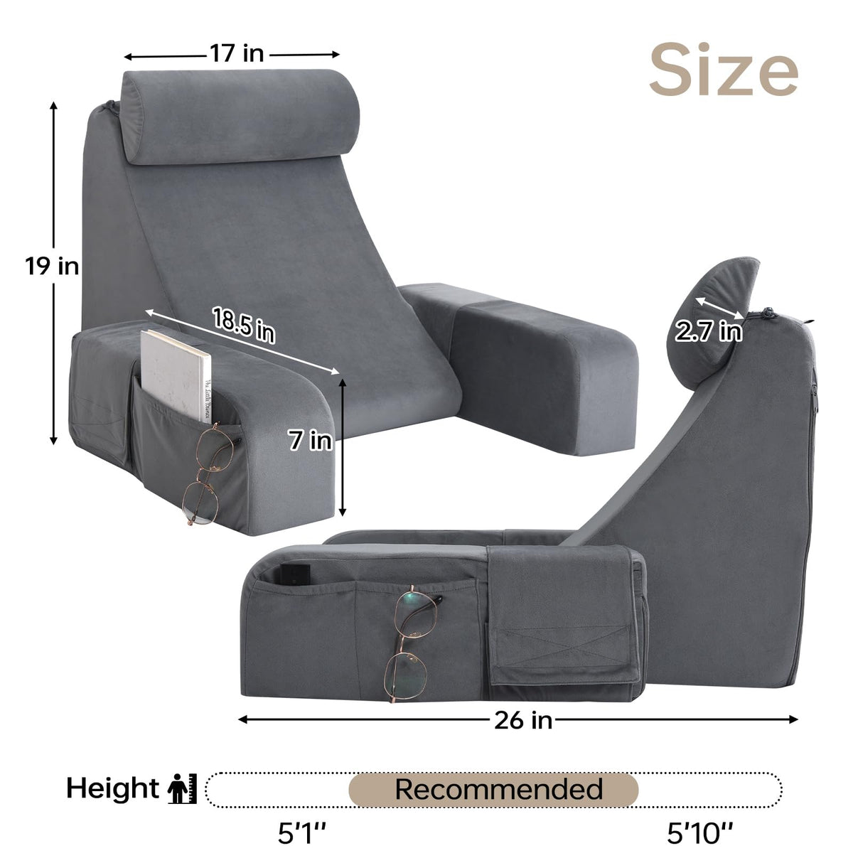 Close up of ENITYA armrests with pockets for essentials within reach