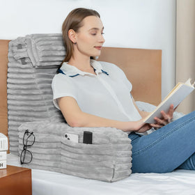ENITYA back pillow with 60-degree ergonomic design supports head and neck for comfortable reading