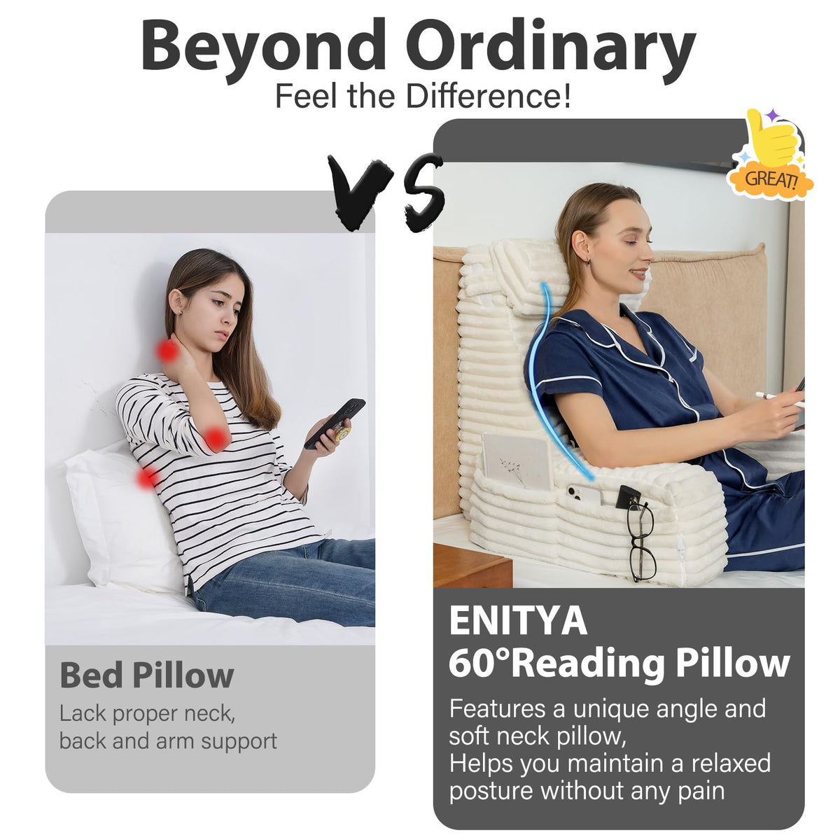 ENITYA plush faux fur cover adds soft, cozy comfort for lounging.