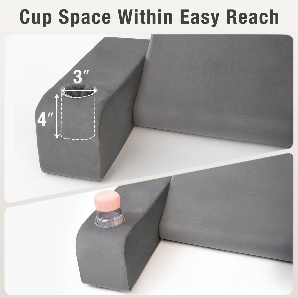 ENITYA back support pillow with extra-large pockets for essentials within reach.