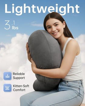 ENITYA bed-friendly lap pillow, ideal for relaxing or crocheting on a sofa.
